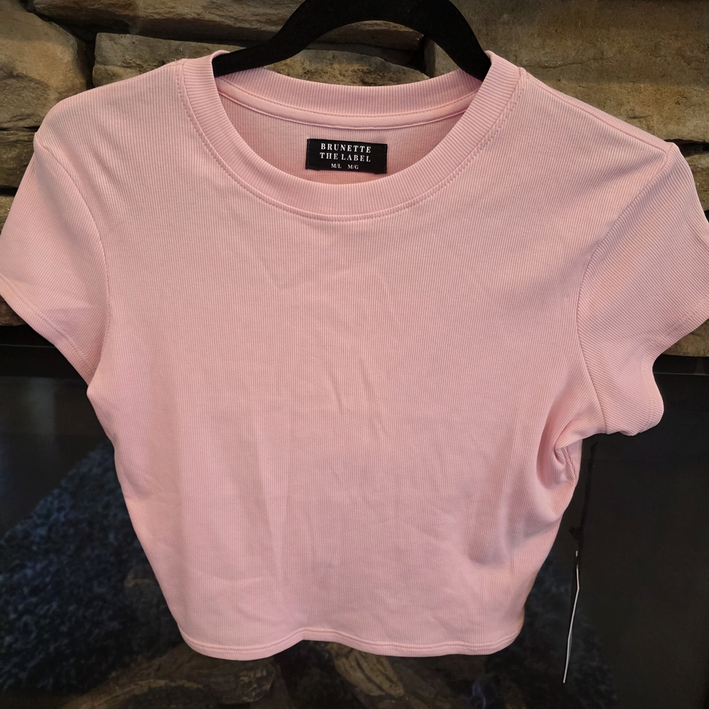 Brunette The Label Bubble Gum Ribbed Cropped T-Shirt